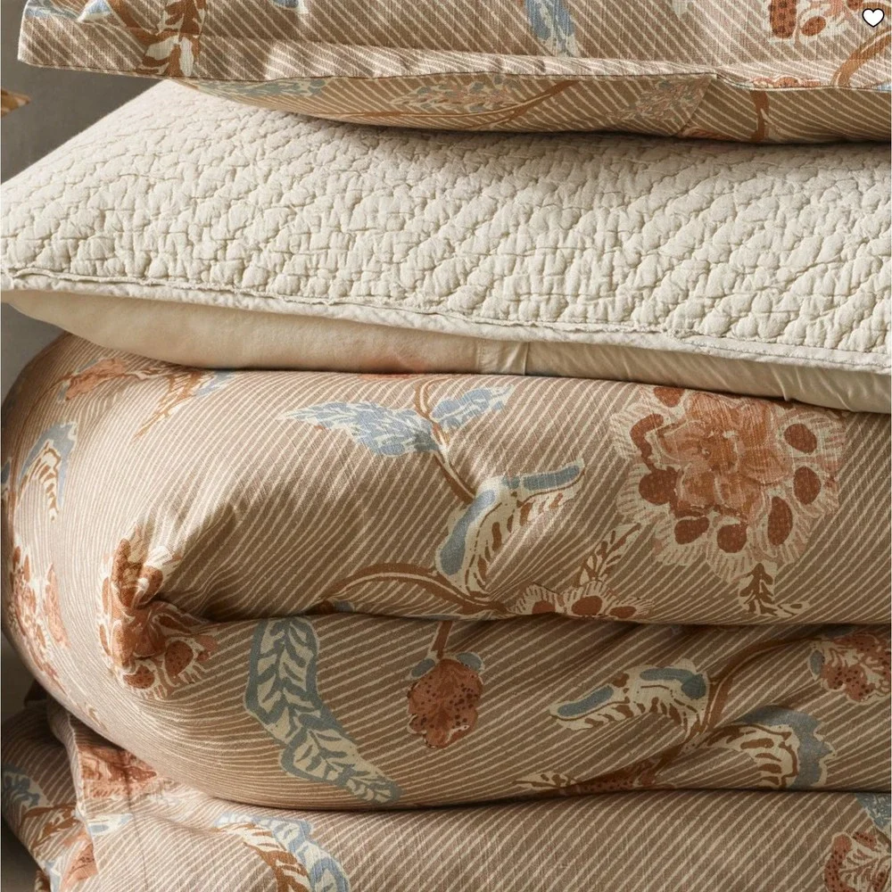 West Elm Floral Stripe Duvet Cover & Shams Set Terracotta NWT - QUEEN
